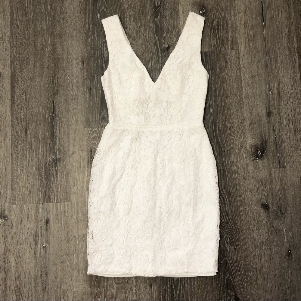 Lulu’s White Lace V-Neck Mini Dress